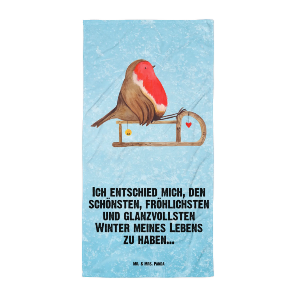 XL Badehandtuch Rotkehlchen Schlitten Handtuch, Badetuch, Duschtuch, Strandtuch, Saunatuch, Winter, Weihnachten, Weihnachtsdeko, Nikolaus, Advent, Heiligabend, Wintermotiv, Schlitten, Vogel