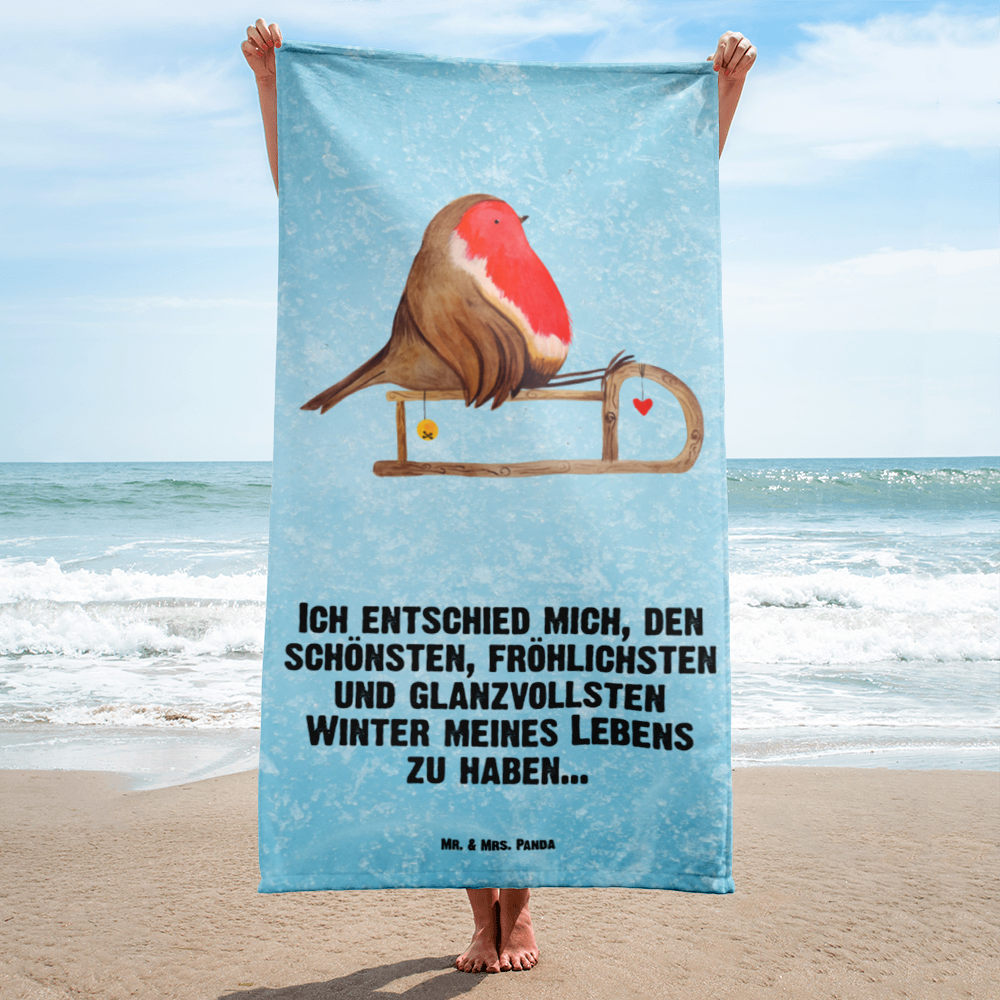 XL Badehandtuch Rotkehlchen Schlitten Handtuch, Badetuch, Duschtuch, Strandtuch, Saunatuch, Winter, Weihnachten, Weihnachtsdeko, Nikolaus, Advent, Heiligabend, Wintermotiv, Schlitten, Vogel