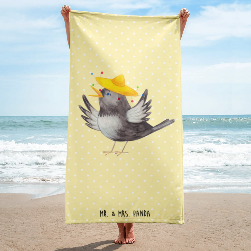 XL Badehandtuch Rabe Sombrero Handtuch, Badetuch, Duschtuch, Strandtuch, Saunatuch, Tiermotive, Gute Laune, lustige Sprüche, Tiere, Rabe, Vogel, Vögel, Spruch positiv, fröhlich sein, glücklich sein, Glück Spruch, froh, Elster, Motivation