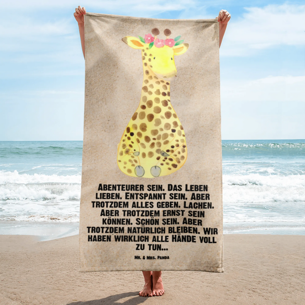 XL Badehandtuch Giraffe Blumenkranz Handtuch, Badetuch, Duschtuch, Strandtuch, Saunatuch, Afrika, Wildtiere, Giraffe, Blumenkranz, Abenteurer, Selbstliebe, Freundin