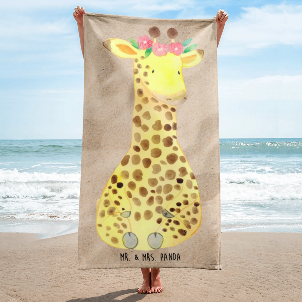 XL Badehandtuch Giraffe Blumenkranz Handtuch, Badetuch, Duschtuch, Strandtuch, Saunatuch, Afrika, Wildtiere, Giraffe, Blumenkranz, Abenteurer, Selbstliebe, Freundin