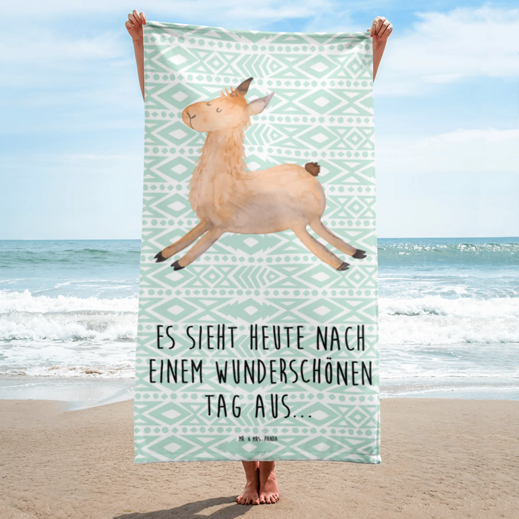 XL Badehandtuch Lama Springen Handtuch, Badetuch, Duschtuch, Strandtuch, Saunatuch, Lama, Alpaka, Lamas, Lieblingstag, Happy day, fröhlich, Glück, Freundin, Liebeskummer, Neustart, guten Morgen, Start, Prüfung, Abitur