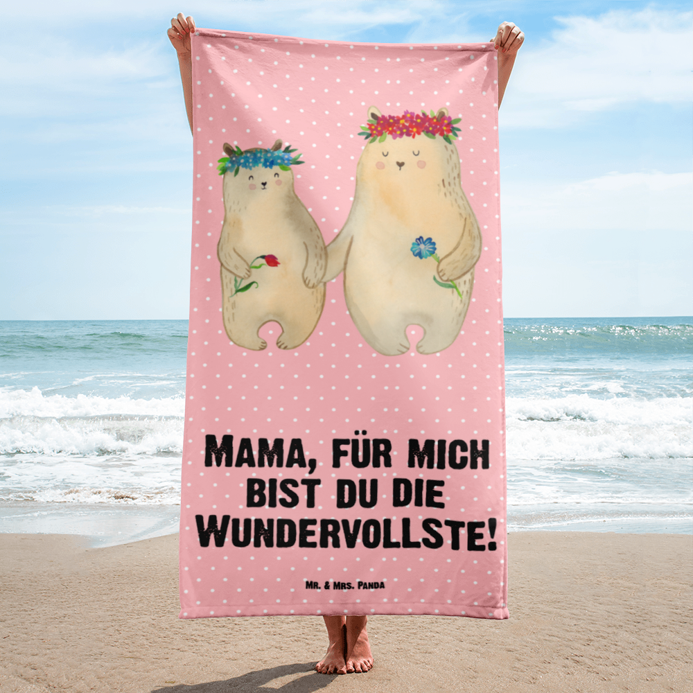 XL Badehandtuch Bären mit Blumenkranz Handtuch, Badetuch, Duschtuch, Strandtuch, Saunatuch, Familie, Vatertag, Muttertag, Bruder, Schwester, Mama, Papa, Oma, Opa, Bär, Bären, Mutter, Mutti, Mami, Lieblingsmensch, Lieblingsmama, beste Mutter, weltbeste Mama, Geschenk Mama. Muttertag, Tochter, Kind, Kinder, Töchter, Family, Vorbild