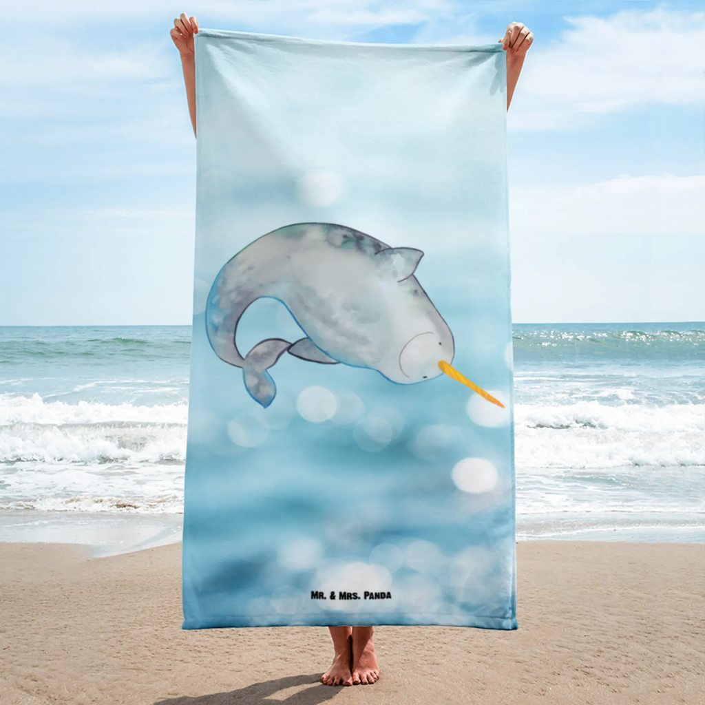 XL Badehandtuch Narwal Handtuch, Badetuch, Duschtuch, Strandtuch, Saunatuch, Meerestiere, Meer, Urlaub, Narwal, Wal, Putzen, Hausfrau, Junggesellin, aufräumen, Kinderzimmer