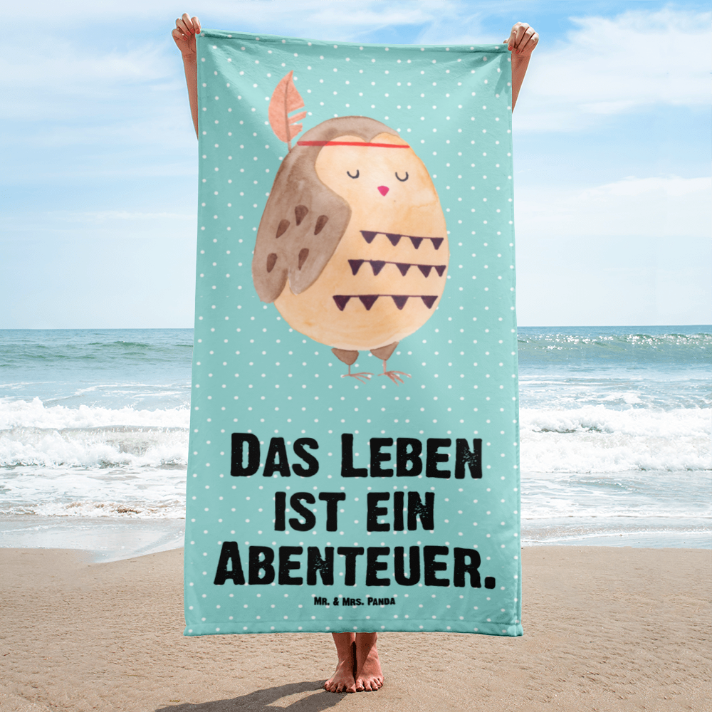 XL Badehandtuch Eule Federschmuck Handtuch, Badetuch, Duschtuch, Strandtuch, Saunatuch, Eule, Eule Deko, Owl, Das Leben ist ein Abenteuer, Reisespruch, Federschmuck, Dekoration