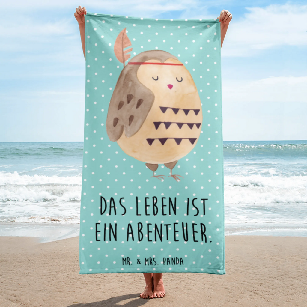 XL Badehandtuch Eule Federschmuck Handtuch, Badetuch, Duschtuch, Strandtuch, Saunatuch, Eule, Eule Deko, Owl, Das Leben ist ein Abenteuer, Reisespruch, Federschmuck, Dekoration