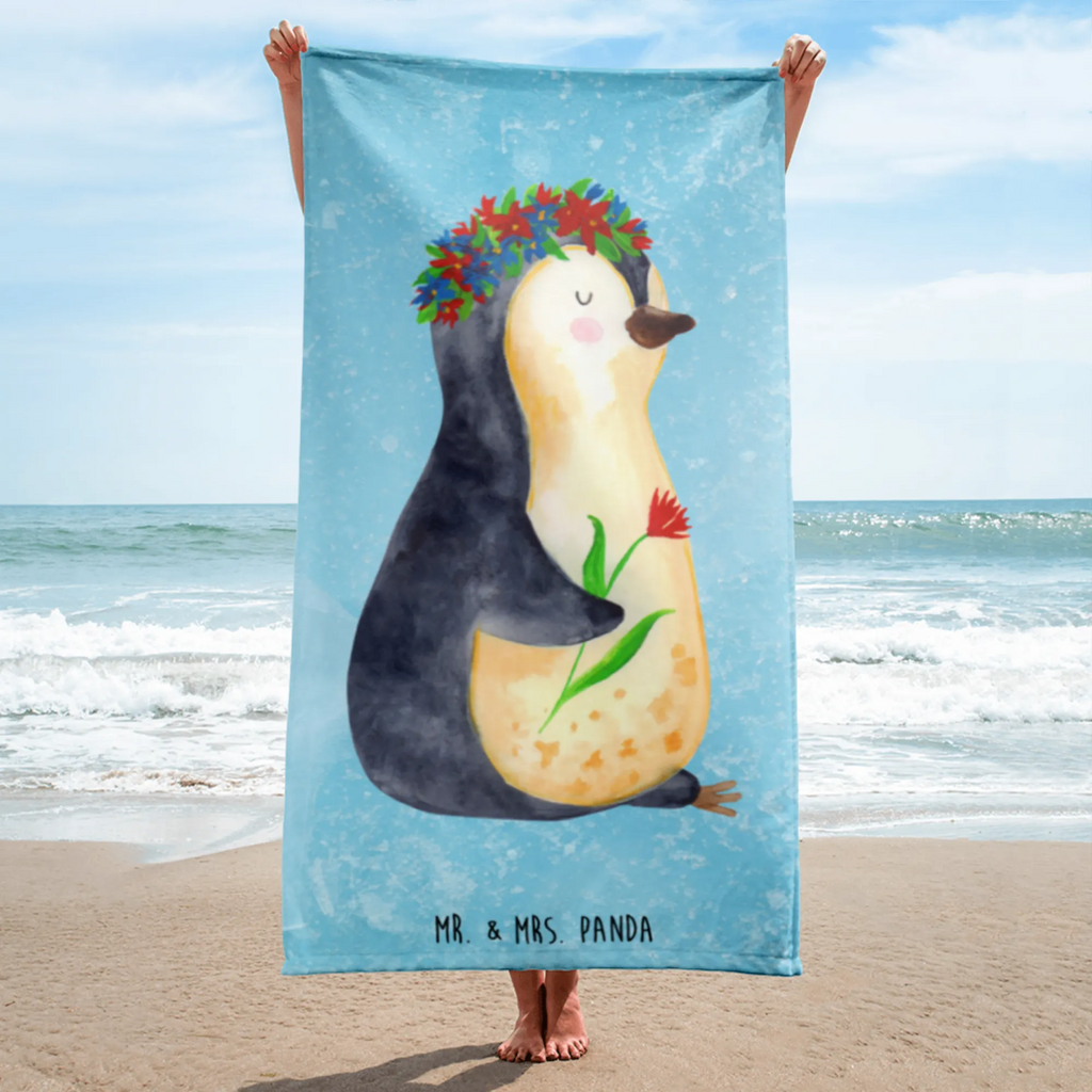 XL Badehandtuch Pinguin Blumenkranz Handtuch, Badetuch, Duschtuch, Strandtuch, Saunatuch, Pinguin, Pinguine, Blumenkranz, Universum, Leben, Wünsche, Ziele, Lebensziele, Motivation, Lebenslust, Liebeskummer, Geschenkidee