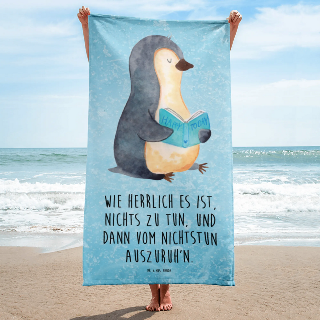 XL Badehandtuch Pinguin Buch Handtuch, Badetuch, Duschtuch, Strandtuch, Saunatuch, Pinguin, Pinguine, Buch, Lesen, Bücherwurm, Nichtstun, Faulenzen, Ferien, Urlaub, Freizeit