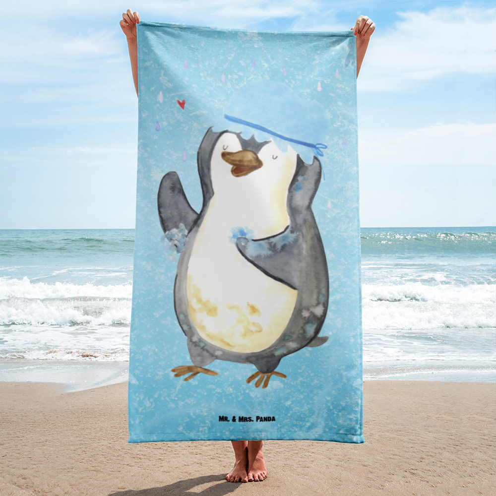 XL Badehandtuch Pinguin Duschen Handtuch, Badetuch, Duschtuch, Strandtuch, Saunatuch, Pinguin, Pinguine, Dusche, duschen, Lebensmotto, Motivation, Neustart, Neuanfang, glücklich sein