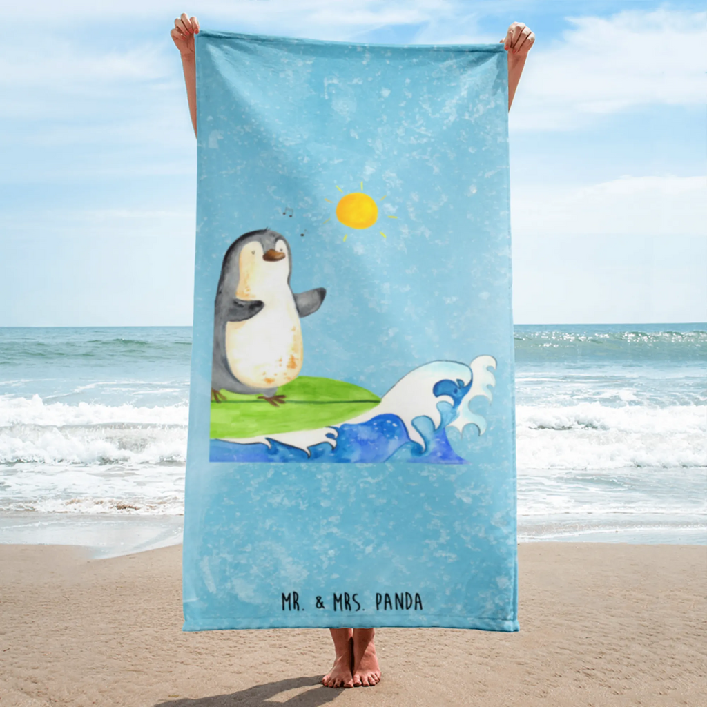 XL Badehandtuch Pinguin Surfer Handtuch, Badetuch, Duschtuch, Strandtuch, Saunatuch, Pinguin, Pinguine, surfen, Surfer, Hawaii, Urlaub, Wellen, Wellen reiten, Portugal