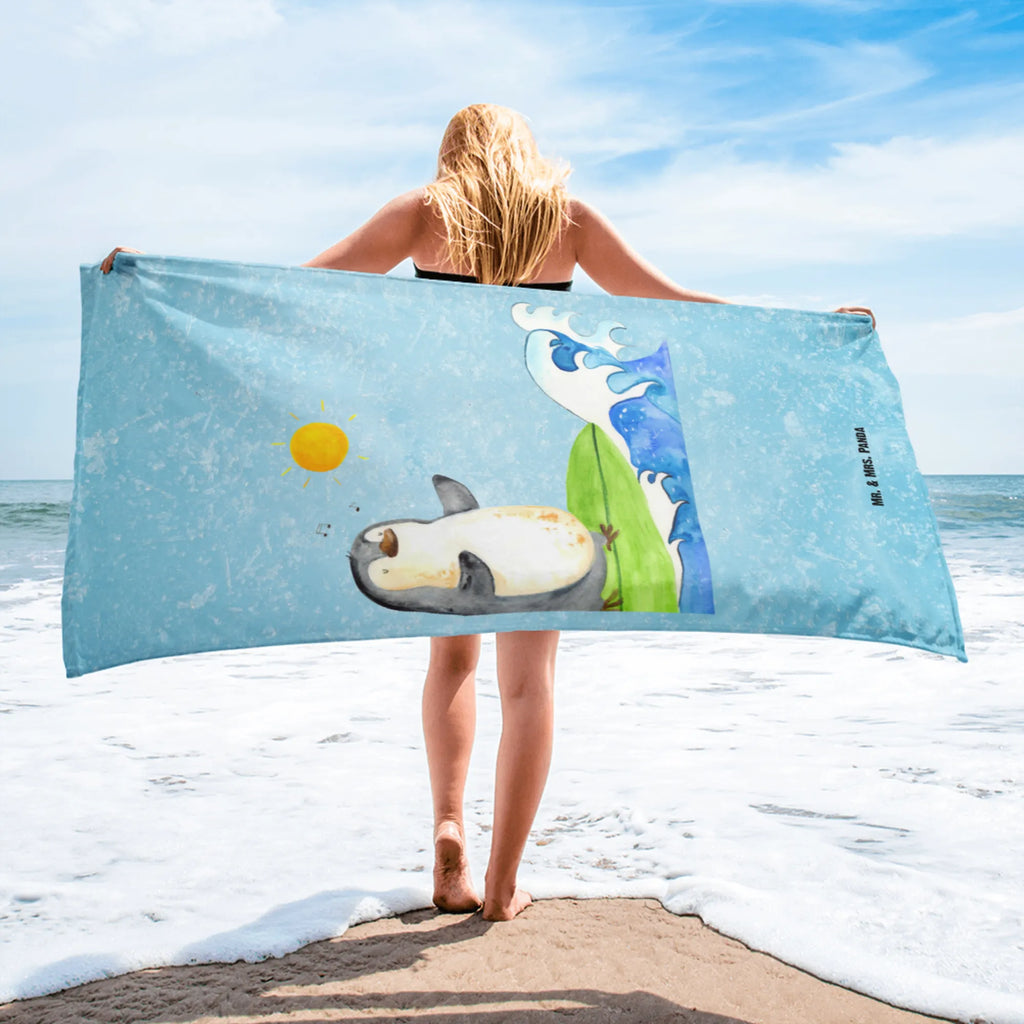 XL Badehandtuch Pinguin Surfer Handtuch, Badetuch, Duschtuch, Strandtuch, Saunatuch, Pinguin, Pinguine, surfen, Surfer, Hawaii, Urlaub, Wellen, Wellen reiten, Portugal