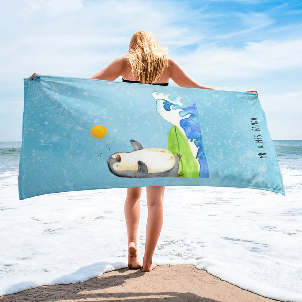 XL Badehandtuch Pinguin Surfer Handtuch, Badetuch, Duschtuch, Strandtuch, Saunatuch, Pinguin, Pinguine, surfen, Surfer, Hawaii, Urlaub, Wellen, Wellen reiten, Portugal