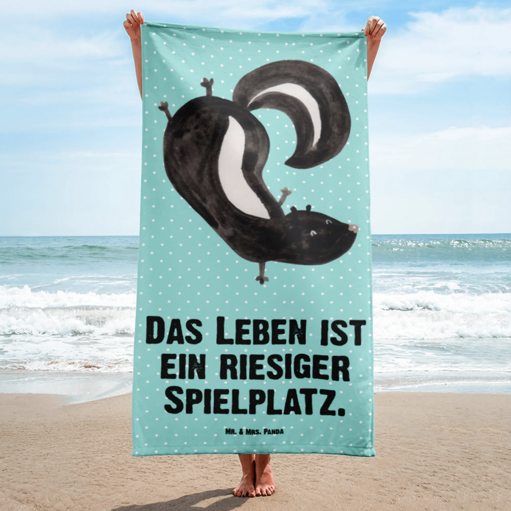 XL Badehandtuch Stinktier Handstand Handtuch, Badetuch, Duschtuch, Strandtuch, Saunatuch, Stinktier, Skunk, Wildtier, Raubtier, Stinker, Stinki, Spielplatz, verpielt, Kind