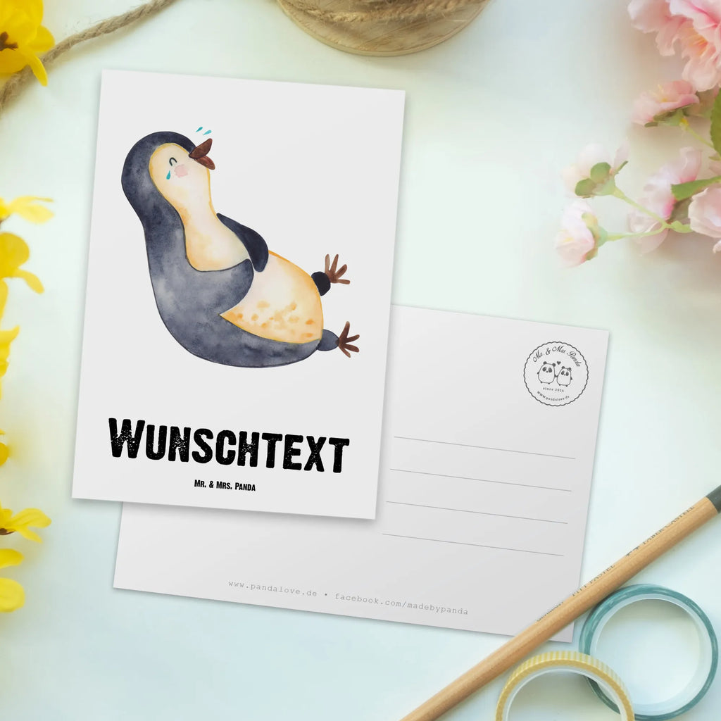 Personalisierte Postkarte Pinguin lachend Postkarte mit Namen, Postkarte bedrucken, Postkarte mit Wunschtext, Postkarte personalisierbar, Geschenkkarte mit Namen, Grußkarte mit Namen, Karte mit Namen, Einladung mit Namen, Ansichtskarte mit Namen, Geschenkkarte mit Wunschtext, Grußkarte mit Wunschtext, Karte mit Wunschtext, Einladung mit Wunschtext, Ansichtskarte mit Wunschtext, Pinguin, Pinguine, lustiger Spruch, Optimismus, Fröhlich, Lachen, Humor, Fröhlichkeit