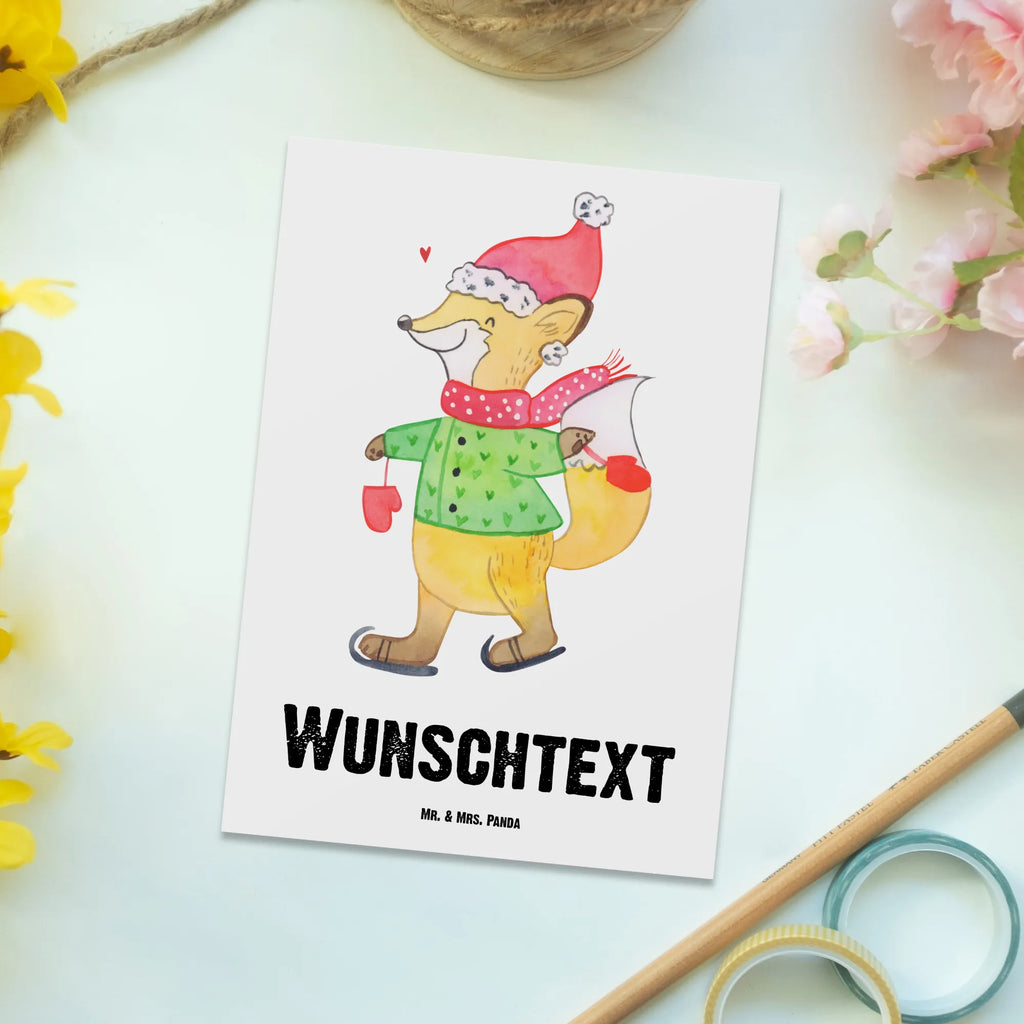 Personalisierte Postkarte Fuchs  Schlittschuhe Postkarte mit Namen, Postkarte bedrucken, Postkarte mit Wunschtext, Postkarte personalisierbar, Geschenkkarte mit Namen, Grußkarte mit Namen, Karte mit Namen, Einladung mit Namen, Ansichtskarte mit Namen, Geschenkkarte mit Wunschtext, Grußkarte mit Wunschtext, Karte mit Wunschtext, Einladung mit Wunschtext, Ansichtskarte mit Wunschtext, Winter, Weihnachten, Weihnachtsdeko, Nikolaus, Advent, Heiligabend, Wintermotiv, Weihnachtsmann, Weihnachtstage, Weihnachtsbaum, Tannenbaum, Weihnachtszeit