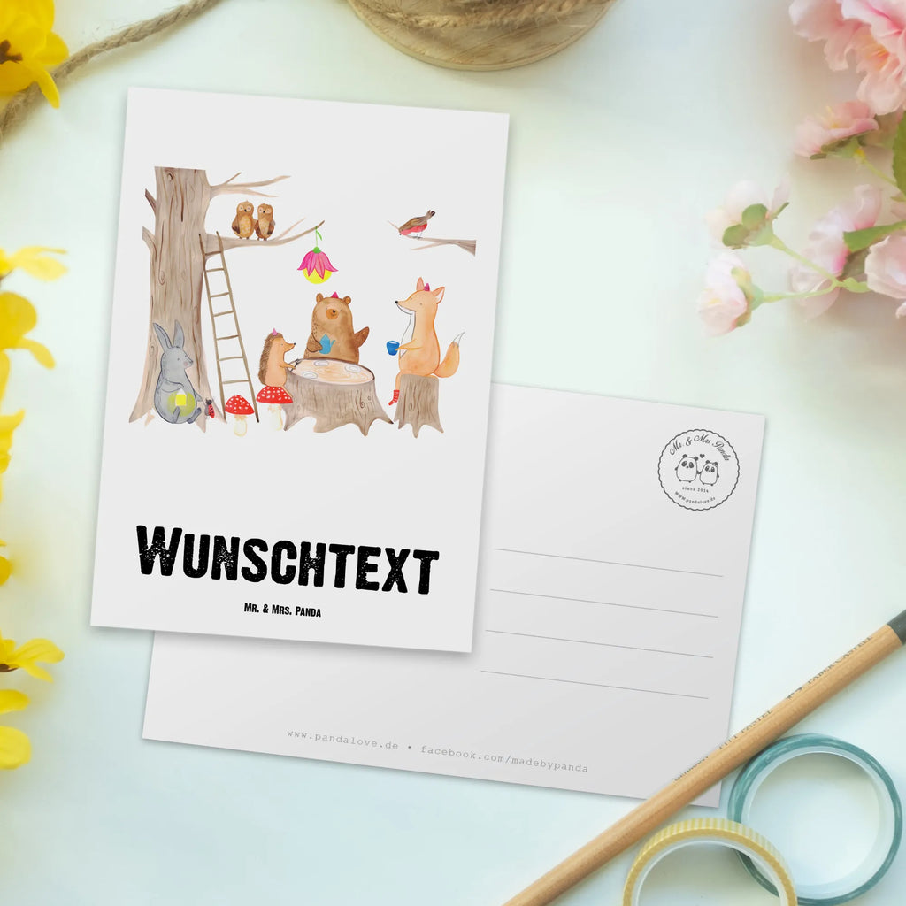 Personalisierte Postkarte Waldtiere Picknick Postkarte mit Namen, Postkarte bedrucken, Postkarte mit Wunschtext, Postkarte personalisierbar, Geschenkkarte mit Namen, Grußkarte mit Namen, Karte mit Namen, Einladung mit Namen, Ansichtskarte mit Namen, Geschenkkarte mit Wunschtext, Grußkarte mit Wunschtext, Karte mit Wunschtext, Einladung mit Wunschtext, Ansichtskarte mit Wunschtext, Tiermotive, Gute Laune, lustige Sprüche, Tiere, Waldtiere, Picknick, Wald, Fuchs, Hase, Igel, Maus, Eichhörnchen