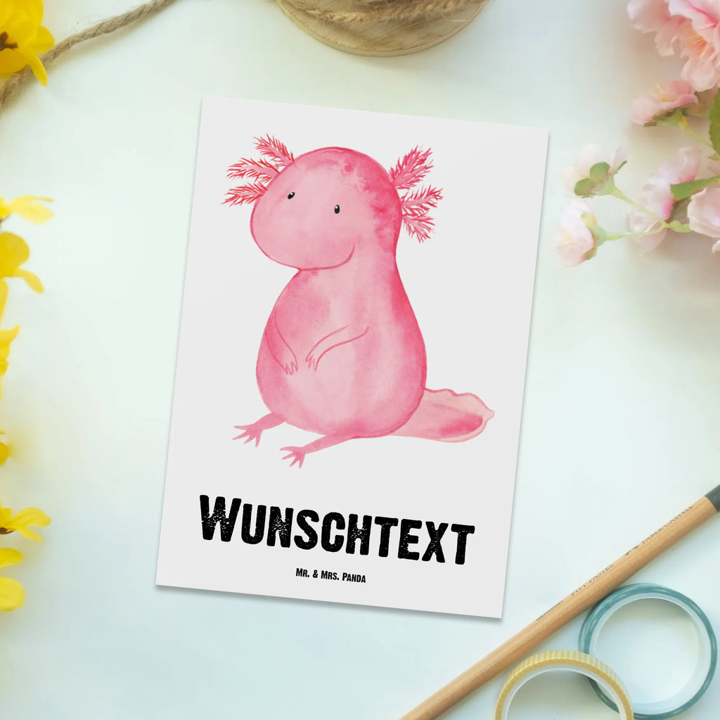 Personalisierte Postkarte Axolotl Postkarte mit Namen, Postkarte bedrucken, Postkarte mit Wunschtext, Postkarte personalisierbar, Geschenkkarte mit Namen, Grußkarte mit Namen, Karte mit Namen, Einladung mit Namen, Ansichtskarte mit Namen, Geschenkkarte mit Wunschtext, Grußkarte mit Wunschtext, Karte mit Wunschtext, Einladung mit Wunschtext, Ansichtskarte mit Wunschtext, Axolotl, Molch, Axolot, vergnügt, fröhlich, zufrieden, Lebensstil, Weisheit, Lebensweisheit, Liebe, Freundin