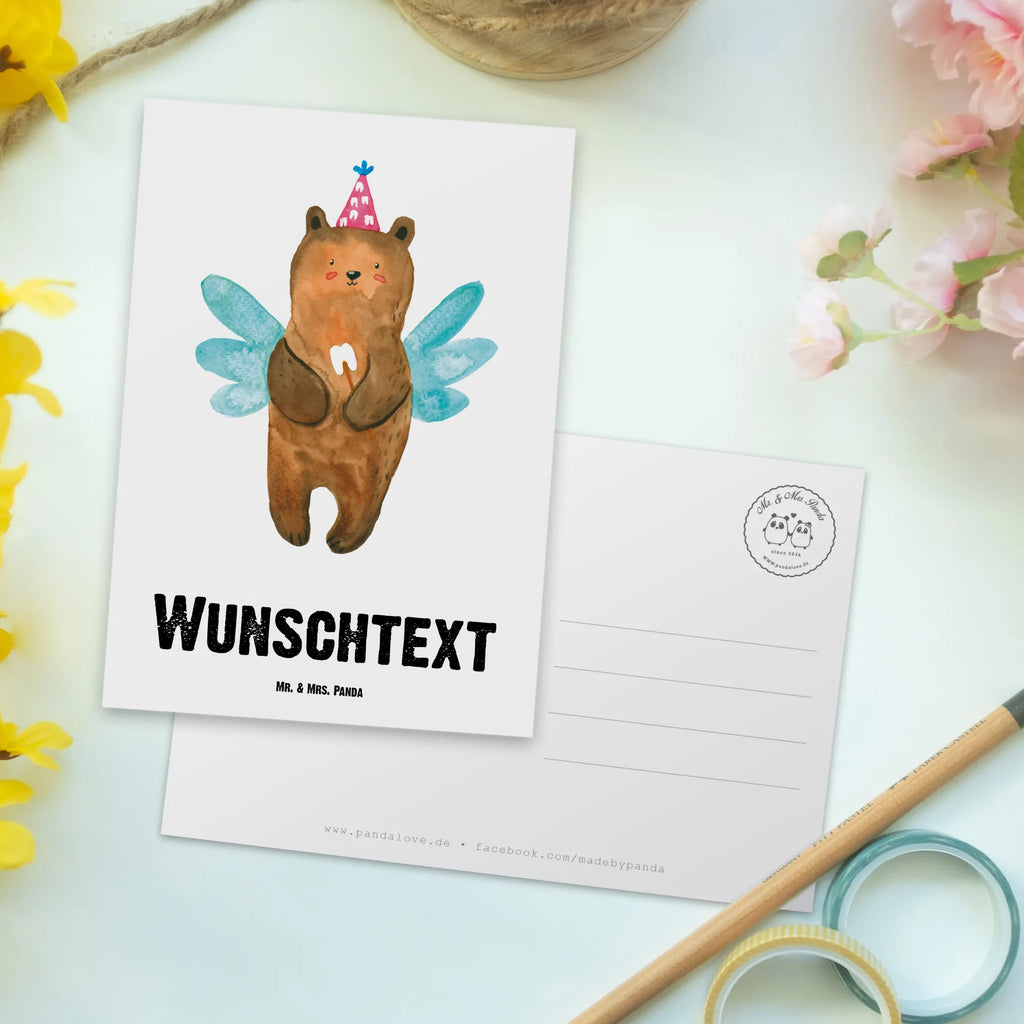 Personalisierte Postkarte Zahnfee Bär Postkarte mit Namen, Postkarte bedrucken, Postkarte mit Wunschtext, Postkarte personalisierbar, Geschenkkarte mit Namen, Grußkarte mit Namen, Karte mit Namen, Einladung mit Namen, Ansichtskarte mit Namen, Geschenkkarte mit Wunschtext, Grußkarte mit Wunschtext, Karte mit Wunschtext, Einladung mit Wunschtext, Ansichtskarte mit Wunschtext, Bär, Teddy, Teddybär, Zahnfee, Fee, Milchzahn, Erster Zahn