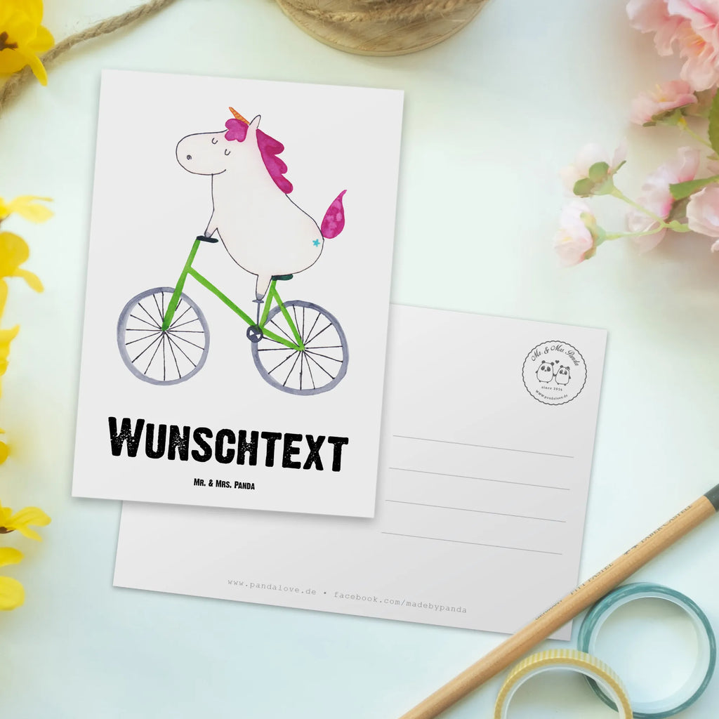 Personalisierte Postkarte Einhorn Radfahrer Postkarte mit Namen, Postkarte bedrucken, Postkarte mit Wunschtext, Postkarte personalisierbar, Geschenkkarte mit Namen, Grußkarte mit Namen, Karte mit Namen, Einladung mit Namen, Ansichtskarte mit Namen, Geschenkkarte mit Wunschtext, Grußkarte mit Wunschtext, Karte mit Wunschtext, Einladung mit Wunschtext, Ansichtskarte mit Wunschtext, Einhorn, Einhörner, Einhorn Deko, Pegasus, Unicorn, Radfahren, Radfahrer, Rad, Bike, Feenstaub, Konfetti, Luxusproblem, Kummer, Liebeskummer