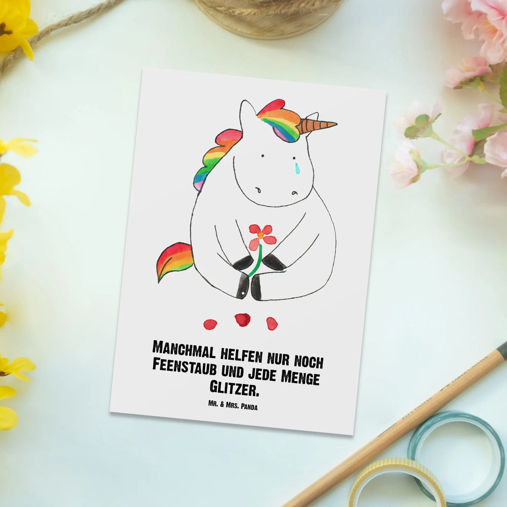 Personalisierte Postkarte Einhorn Traurig Postkarte mit Namen, Postkarte bedrucken, Postkarte mit Wunschtext, Postkarte personalisierbar, Geschenkkarte mit Namen, Grußkarte mit Namen, Karte mit Namen, Einladung mit Namen, Ansichtskarte mit Namen, Geschenkkarte mit Wunschtext, Grußkarte mit Wunschtext, Karte mit Wunschtext, Einladung mit Wunschtext, Ansichtskarte mit Wunschtext, Einhorn, Einhörner, Einhorn Deko, Unicorn, Glitzer, Trösten. Freundschaft, Freunde, Liebe, Trauer, Grußkarte, Blume