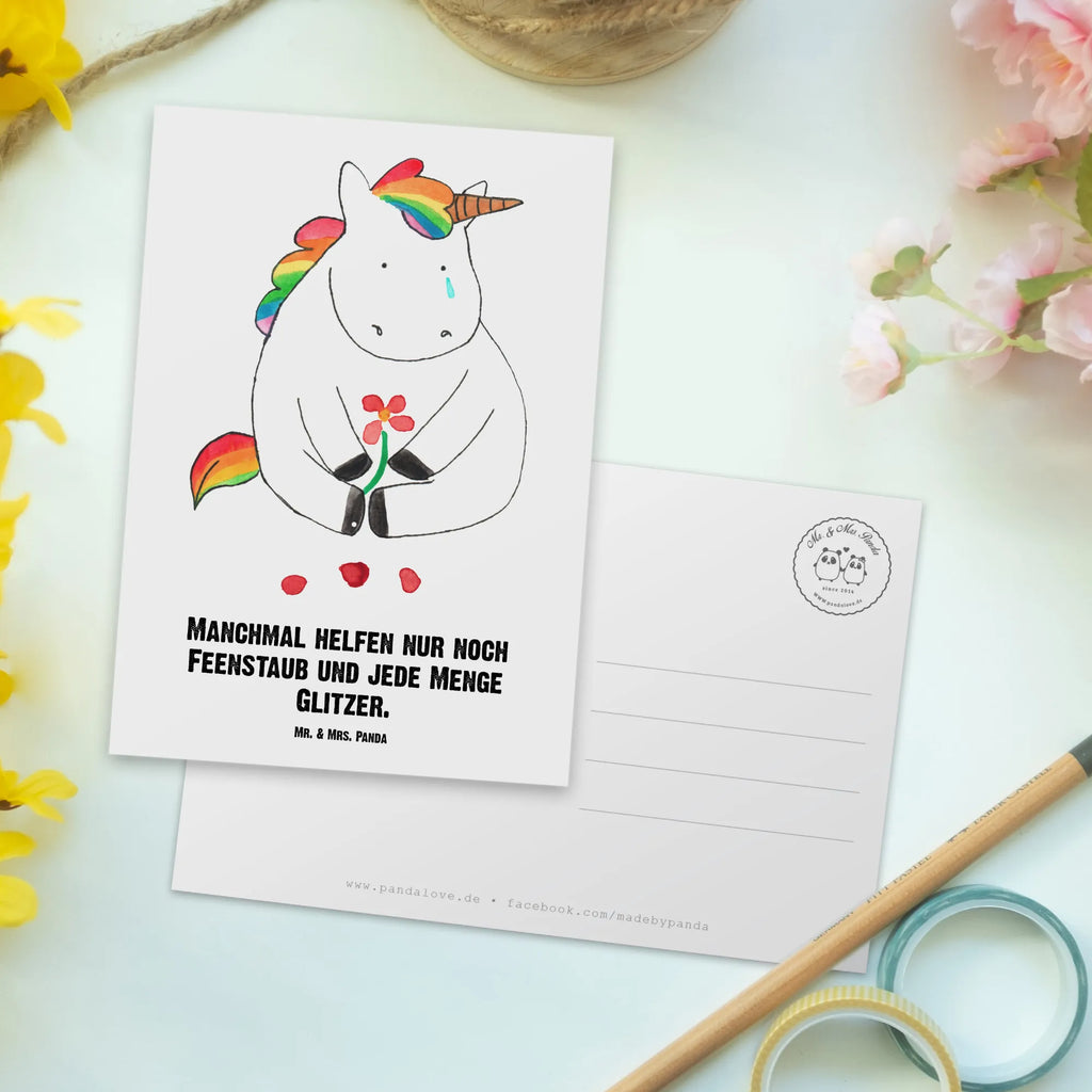 Personalisierte Postkarte Einhorn Traurig Postkarte mit Namen, Postkarte bedrucken, Postkarte mit Wunschtext, Postkarte personalisierbar, Geschenkkarte mit Namen, Grußkarte mit Namen, Karte mit Namen, Einladung mit Namen, Ansichtskarte mit Namen, Geschenkkarte mit Wunschtext, Grußkarte mit Wunschtext, Karte mit Wunschtext, Einladung mit Wunschtext, Ansichtskarte mit Wunschtext, Einhorn, Einhörner, Einhorn Deko, Unicorn, Glitzer, Trösten. Freundschaft, Freunde, Liebe, Trauer, Grußkarte, Blume