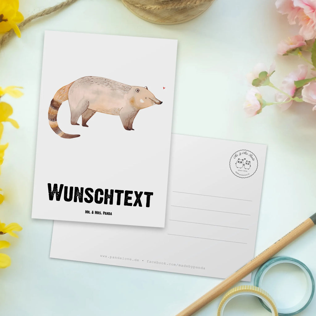 Personalisierte Postkarte Nasenbär Postkarte mit Namen, Postkarte bedrucken, Postkarte mit Wunschtext, Postkarte personalisierbar, Geschenkkarte mit Namen, Grußkarte mit Namen, Karte mit Namen, Einladung mit Namen, Ansichtskarte mit Namen, Geschenkkarte mit Wunschtext, Grußkarte mit Wunschtext, Karte mit Wunschtext, Einladung mit Wunschtext, Ansichtskarte mit Wunschtext, Tiermotive, Gute Laune, lustige Sprüche, Tiere, Nasenbär, Nasenbären, Rüsselbär, Bär