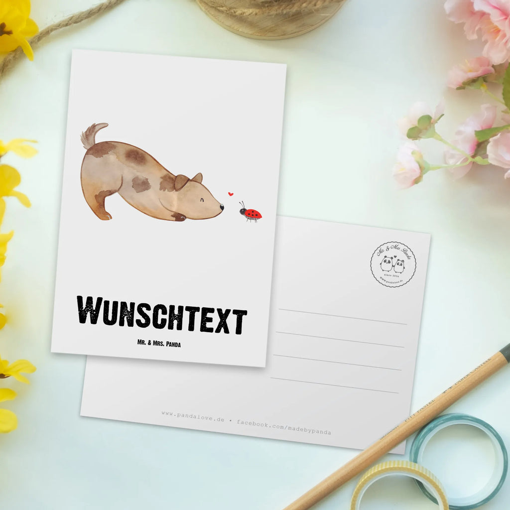 Personalisierte Postkarte Hund Marienkäfer Postkarte mit Namen, Postkarte bedrucken, Postkarte mit Wunschtext, Postkarte personalisierbar, Geschenkkarte mit Namen, Grußkarte mit Namen, Karte mit Namen, Einladung mit Namen, Ansichtskarte mit Namen, Geschenkkarte mit Wunschtext, Grußkarte mit Wunschtext, Karte mit Wunschtext, Einladung mit Wunschtext, Ansichtskarte mit Wunschtext, Hund, Hundemotiv, Haustier, Hunderasse, Tierliebhaber, Hundebesitzer, Sprüche, Hunde, Hundespruch, Marienkäfer, Mischling, Mischlinghund