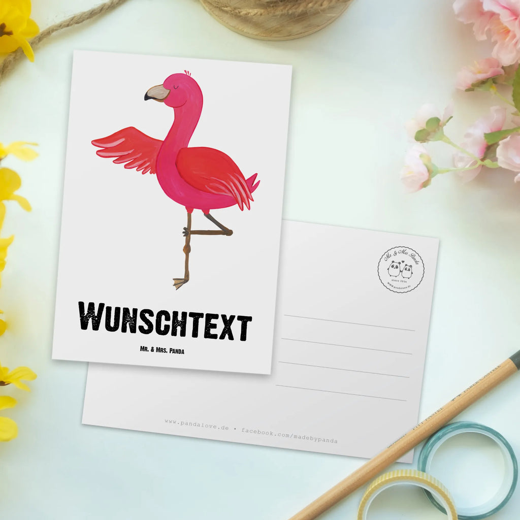 Personalisierte Postkarte Flamingo Yoga Postkarte mit Namen, Postkarte bedrucken, Postkarte mit Wunschtext, Postkarte personalisierbar, Geschenkkarte mit Namen, Grußkarte mit Namen, Karte mit Namen, Einladung mit Namen, Ansichtskarte mit Namen, Geschenkkarte mit Wunschtext, Grußkarte mit Wunschtext, Karte mit Wunschtext, Einladung mit Wunschtext, Ansichtskarte mit Wunschtext, Flamingo, Vogel, Yoga, Namaste, Achtsamkeit, Yoga-Übung, Entspannung, Ärger, Aufregen, Tiefenentspannung