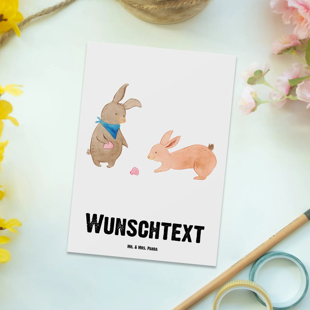 Personalisierte Postkarte Hasen Muschel Postkarte mit Namen, Postkarte bedrucken, Postkarte mit Wunschtext, Postkarte personalisierbar, Geschenkkarte mit Namen, Grußkarte mit Namen, Karte mit Namen, Einladung mit Namen, Ansichtskarte mit Namen, Geschenkkarte mit Wunschtext, Grußkarte mit Wunschtext, Karte mit Wunschtext, Einladung mit Wunschtext, Ansichtskarte mit Wunschtext, Familie, Vatertag, Muttertag, Bruder, Schwester, Mama, Papa, Oma, Opa, Hasen, beste Freundin, Freundin, Freundinnen, best friends, BFF, Muscheln sammeln, Muscheln, Meer