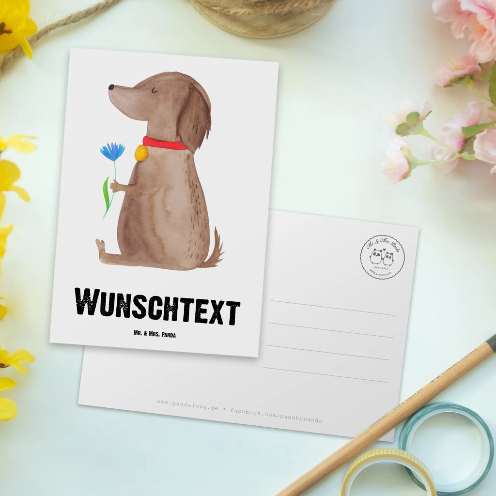 Personalisierte Postkarte Hund Blume Postkarte mit Namen, Postkarte bedrucken, Postkarte mit Wunschtext, Postkarte personalisierbar, Geschenkkarte mit Namen, Grußkarte mit Namen, Karte mit Namen, Einladung mit Namen, Ansichtskarte mit Namen, Geschenkkarte mit Wunschtext, Grußkarte mit Wunschtext, Karte mit Wunschtext, Einladung mit Wunschtext, Ansichtskarte mit Wunschtext, Hund, Hundemotiv, Haustier, Hunderasse, Tierliebhaber, Hundebesitzer, Sprüche, Hunde, Frauchen, Hundeliebe