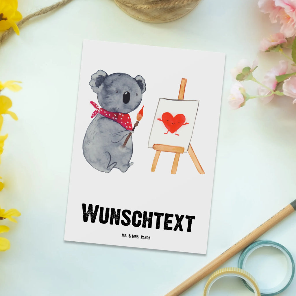 Personalisierte Postkarte Koala Künstler Postkarte mit Namen, Postkarte bedrucken, Postkarte mit Wunschtext, Postkarte personalisierbar, Geschenkkarte mit Namen, Grußkarte mit Namen, Karte mit Namen, Einladung mit Namen, Ansichtskarte mit Namen, Geschenkkarte mit Wunschtext, Grußkarte mit Wunschtext, Karte mit Wunschtext, Einladung mit Wunschtext, Ansichtskarte mit Wunschtext, Koala, Koalabär, Liebe, Liebensbeweis, Liebesgeschenk, Gefühle, Künstler, zeichnen