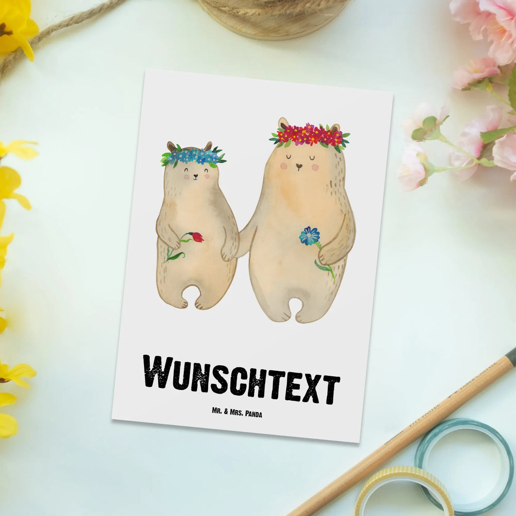 Personalisierte Postkarte Bären mit Blumenkranz Postkarte mit Namen, Postkarte bedrucken, Postkarte mit Wunschtext, Postkarte personalisierbar, Geschenkkarte mit Namen, Grußkarte mit Namen, Karte mit Namen, Einladung mit Namen, Ansichtskarte mit Namen, Geschenkkarte mit Wunschtext, Grußkarte mit Wunschtext, Karte mit Wunschtext, Einladung mit Wunschtext, Ansichtskarte mit Wunschtext, Familie, Vatertag, Muttertag, Bruder, Schwester, Mama, Papa, Oma, Opa, Bär, Bären, Mutter, Mutti, Mami, Lieblingsmensch, Lieblingsmama, beste Mutter, weltbeste Mama, Geschenk Mama. Muttertag, Tochter, Kind, Kinder, Töchter, Family, Vorbild