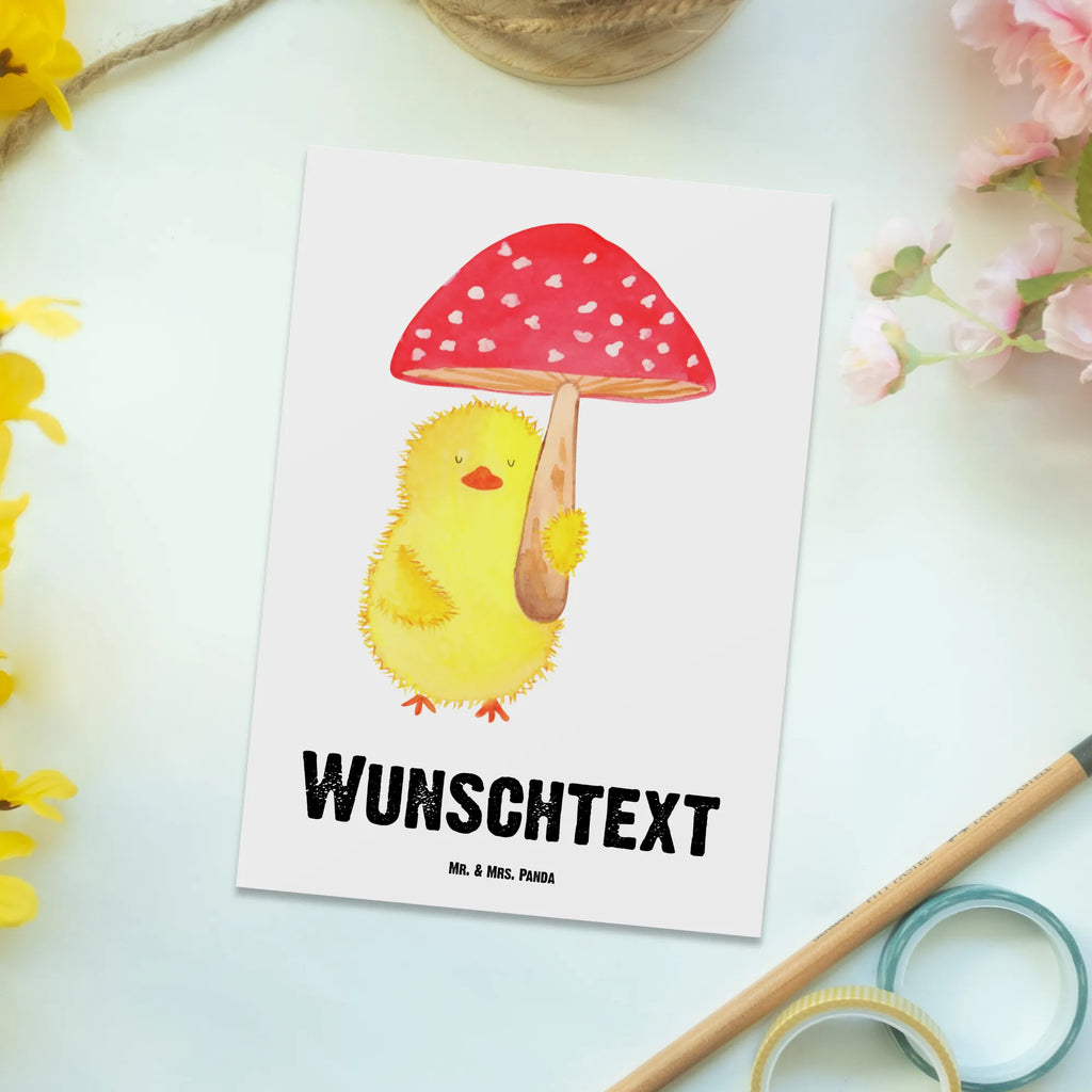 Personalisierte Postkarte Küken Fliegenpilz Postkarte mit Namen, Postkarte bedrucken, Postkarte mit Wunschtext, Postkarte personalisierbar, Geschenkkarte mit Namen, Grußkarte mit Namen, Karte mit Namen, Einladung mit Namen, Ansichtskarte mit Namen, Geschenkkarte mit Wunschtext, Grußkarte mit Wunschtext, Karte mit Wunschtext, Einladung mit Wunschtext, Ansichtskarte mit Wunschtext, Ostern, Osterhase, Ostergeschenke, Osternest, Osterdeko, Geschenke zu Ostern, Ostern Geschenk, Ostergeschenke Kinder, Ostern Kinder, Küken, Fliegenpilz, Glückspilz, Frohe Ostern, Ostergrüße