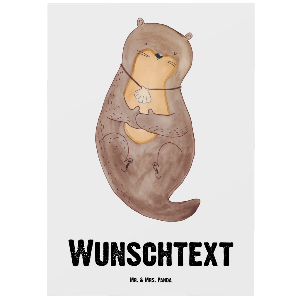 Personalisierte Postkarte Otter mit Muschelmedaillon Postkarte mit Namen, Postkarte bedrucken, Postkarte mit Wunschtext, Postkarte personalisierbar, Geschenkkarte mit Namen, Grußkarte mit Namen, Karte mit Namen, Einladung mit Namen, Ansichtskarte mit Namen, Geschenkkarte mit Wunschtext, Grußkarte mit Wunschtext, Karte mit Wunschtext, Einladung mit Wunschtext, Ansichtskarte mit Wunschtext, Otter, Fischotter, Seeotter, Otterliebe, grübeln, träumen, Motivation, Tagträumen, Büro