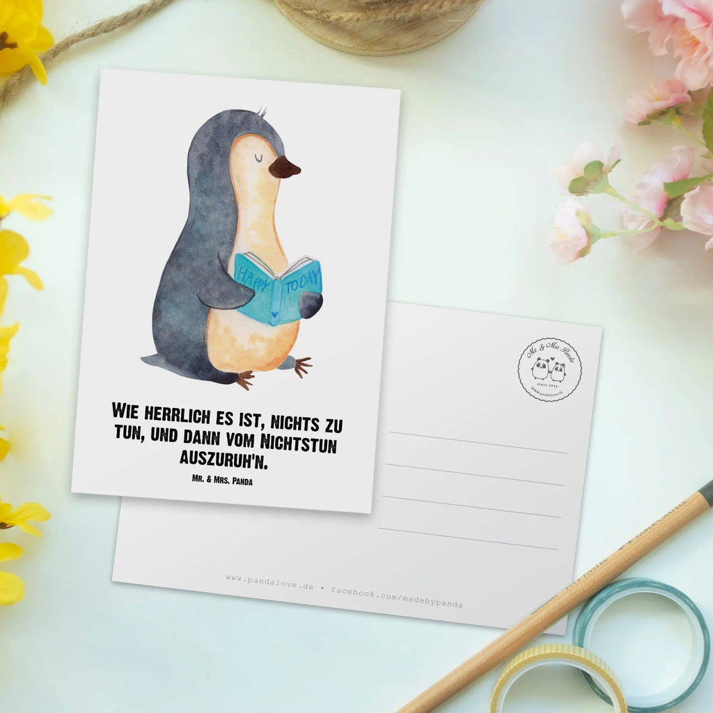 Personalisierte Postkarte Pinguin Buch Postkarte mit Namen, Postkarte bedrucken, Postkarte mit Wunschtext, Postkarte personalisierbar, Geschenkkarte mit Namen, Grußkarte mit Namen, Karte mit Namen, Einladung mit Namen, Ansichtskarte mit Namen, Geschenkkarte mit Wunschtext, Grußkarte mit Wunschtext, Karte mit Wunschtext, Einladung mit Wunschtext, Ansichtskarte mit Wunschtext, Pinguin, Pinguine, Buch, Lesen, Bücherwurm, Nichtstun, Faulenzen, Ferien, Urlaub, Freizeit