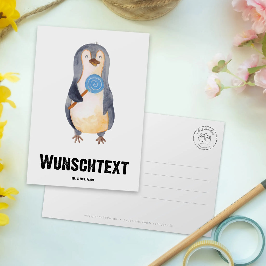 Personalisierte Postkarte Pinguin Lolli Postkarte mit Namen, Postkarte bedrucken, Postkarte mit Wunschtext, Postkarte personalisierbar, Geschenkkarte mit Namen, Grußkarte mit Namen, Karte mit Namen, Einladung mit Namen, Ansichtskarte mit Namen, Geschenkkarte mit Wunschtext, Grußkarte mit Wunschtext, Karte mit Wunschtext, Einladung mit Wunschtext, Ansichtskarte mit Wunschtext, Pinguin, Pinguine, Lolli, Süßigkeiten, Blödsinn, Spruch, Rebell, Gauner, Ganove, Rabauke