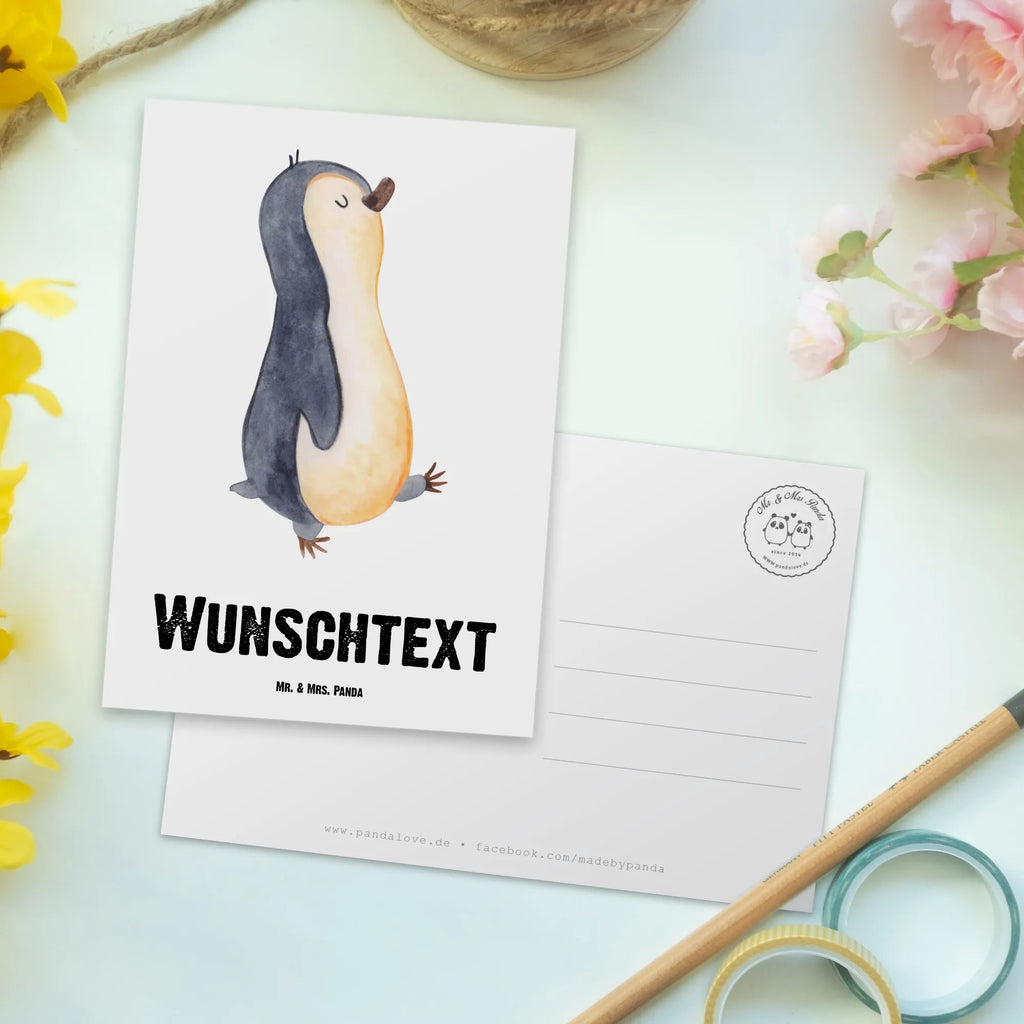 Personalisierte Postkarte Pinguin marschierend Postkarte mit Namen, Postkarte bedrucken, Postkarte mit Wunschtext, Postkarte personalisierbar, Geschenkkarte mit Namen, Grußkarte mit Namen, Karte mit Namen, Einladung mit Namen, Ansichtskarte mit Namen, Geschenkkarte mit Wunschtext, Grußkarte mit Wunschtext, Karte mit Wunschtext, Einladung mit Wunschtext, Ansichtskarte mit Wunschtext, Pinguin, Pinguine, Frühaufsteher, Langschläfer, Bruder, Schwester, Familie