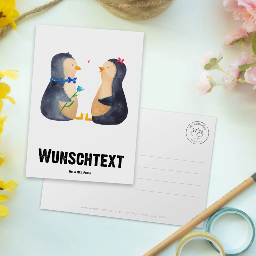 Personalisierte Postkarte Pinguin Pärchen Postkarte mit Namen, Postkarte bedrucken, Postkarte mit Wunschtext, Postkarte personalisierbar, Geschenkkarte mit Namen, Grußkarte mit Namen, Karte mit Namen, Einladung mit Namen, Ansichtskarte mit Namen, Geschenkkarte mit Wunschtext, Grußkarte mit Wunschtext, Karte mit Wunschtext, Einladung mit Wunschtext, Ansichtskarte mit Wunschtext, Pinguin, Pinguine, Liebe, Liebespaar, Liebesbeweis, Liebesgeschenk, Verlobung, Jahrestag, Hochzeitstag, Hochzeit, Hochzeitsgeschenk, große Liebe, Traumpaar