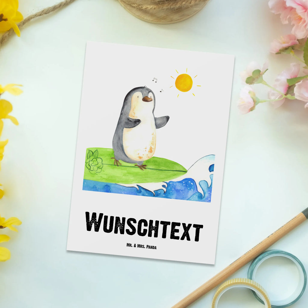 Personalisierte Postkarte Pinguin Surfer Postkarte mit Namen, Postkarte bedrucken, Postkarte mit Wunschtext, Postkarte personalisierbar, Geschenkkarte mit Namen, Grußkarte mit Namen, Karte mit Namen, Einladung mit Namen, Ansichtskarte mit Namen, Geschenkkarte mit Wunschtext, Grußkarte mit Wunschtext, Karte mit Wunschtext, Einladung mit Wunschtext, Ansichtskarte mit Wunschtext, Pinguin, Pinguine, surfen, Surfer, Hawaii, Urlaub, Wellen, Wellen reiten, Portugal