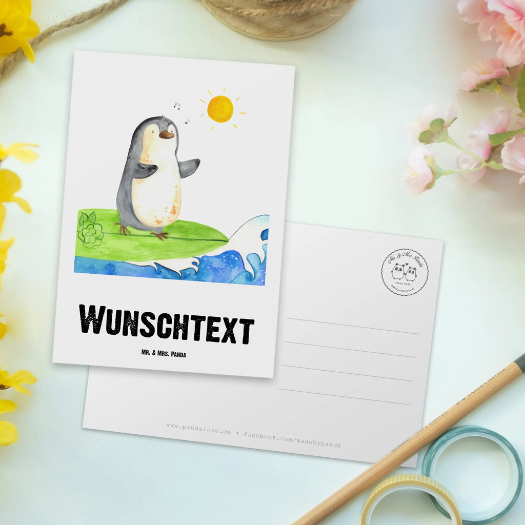 Personalisierte Postkarte Pinguin Surfer Postkarte mit Namen, Postkarte bedrucken, Postkarte mit Wunschtext, Postkarte personalisierbar, Geschenkkarte mit Namen, Grußkarte mit Namen, Karte mit Namen, Einladung mit Namen, Ansichtskarte mit Namen, Geschenkkarte mit Wunschtext, Grußkarte mit Wunschtext, Karte mit Wunschtext, Einladung mit Wunschtext, Ansichtskarte mit Wunschtext, Pinguin, Pinguine, surfen, Surfer, Hawaii, Urlaub, Wellen, Wellen reiten, Portugal