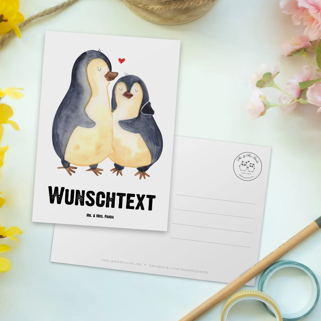 Personalisierte Postkarte Pinguin umarmend Postkarte mit Namen, Postkarte bedrucken, Postkarte mit Wunschtext, Postkarte personalisierbar, Geschenkkarte mit Namen, Grußkarte mit Namen, Karte mit Namen, Einladung mit Namen, Ansichtskarte mit Namen, Geschenkkarte mit Wunschtext, Grußkarte mit Wunschtext, Karte mit Wunschtext, Einladung mit Wunschtext, Ansichtskarte mit Wunschtext, Pinguin, Liebe, Liebespaar, Liebesbeweis, Liebesgeschenk, Verlobung, Jahrestag, Hochzeitstag, Hochzeit, Hochzeitsgeschenk