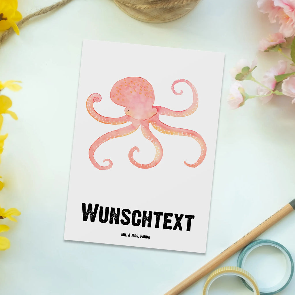 Personalisierte Postkarte Tintenfisch Postkarte mit Namen, Postkarte bedrucken, Postkarte mit Wunschtext, Postkarte personalisierbar, Geschenkkarte mit Namen, Grußkarte mit Namen, Karte mit Namen, Einladung mit Namen, Ansichtskarte mit Namen, Geschenkkarte mit Wunschtext, Grußkarte mit Wunschtext, Karte mit Wunschtext, Einladung mit Wunschtext, Ansichtskarte mit Wunschtext, Tiermotive, Gute Laune, lustige Sprüche, Tiere, Meer, Meerestier, Krake, Tintenfisch, Arme, Wasser, Ozean