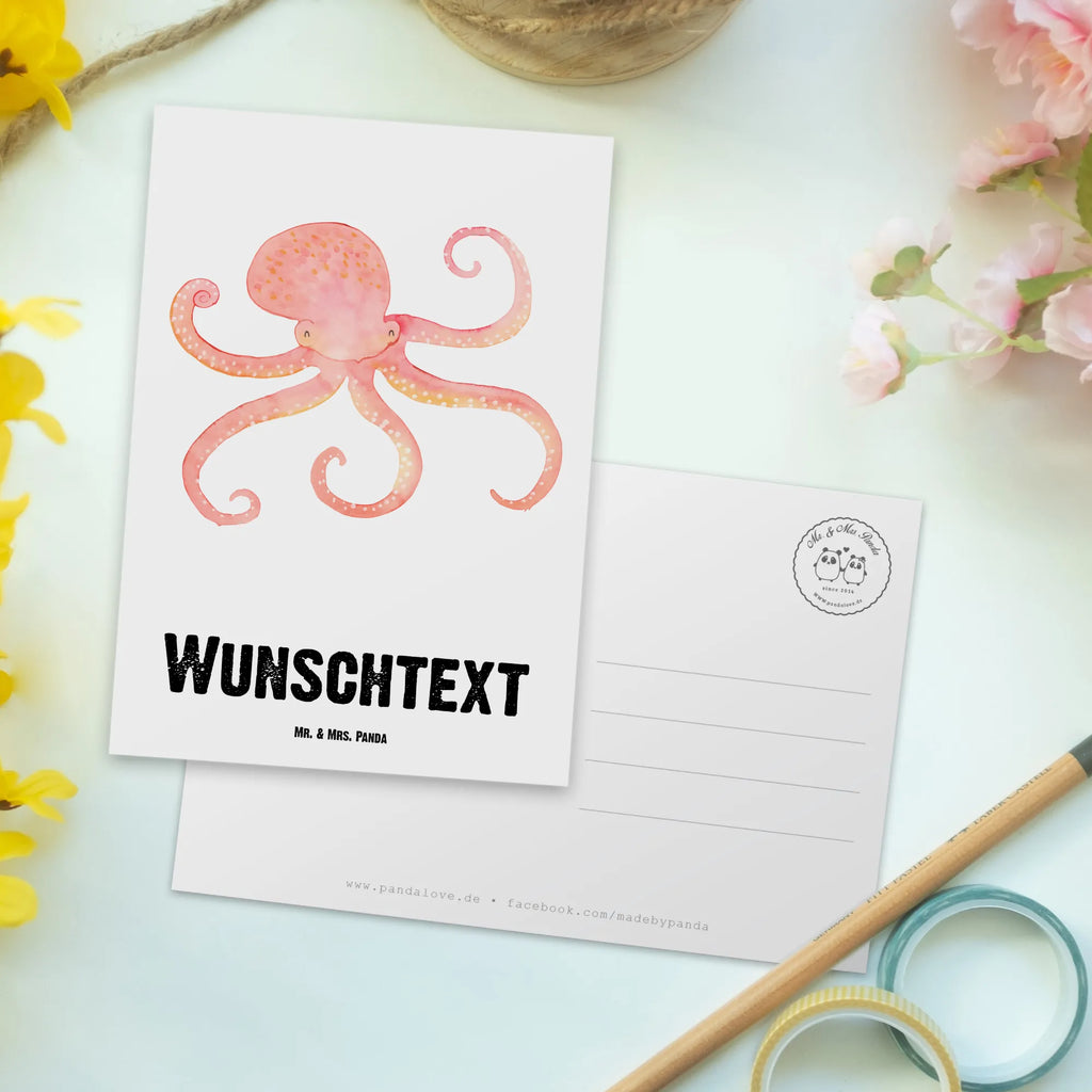 Personalisierte Postkarte Tintenfisch Postkarte mit Namen, Postkarte bedrucken, Postkarte mit Wunschtext, Postkarte personalisierbar, Geschenkkarte mit Namen, Grußkarte mit Namen, Karte mit Namen, Einladung mit Namen, Ansichtskarte mit Namen, Geschenkkarte mit Wunschtext, Grußkarte mit Wunschtext, Karte mit Wunschtext, Einladung mit Wunschtext, Ansichtskarte mit Wunschtext, Tiermotive, Gute Laune, lustige Sprüche, Tiere, Meer, Meerestier, Krake, Tintenfisch, Arme, Wasser, Ozean