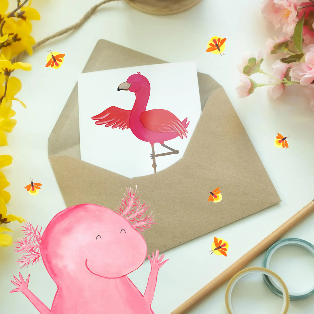 Personalisierte Grußkarte Flamingo Yoga Personalisierte Grußkarte, Personalisiertere Klappkarte, Personalisierte Einladungskarte, Personalisierte Glückwunschkarte, Personalisierte Hochzeitskarte, Personalisierte Geburtstagskarte, Grußkarte mit Namen, Grußkarte selber drucken, Grußkarte selbst gestalten, Grußkarte mit persönlichen Nachrichten, Grußkarte als Geldgeschenk, Grußkarten personalisiert, Personalisierte Karte, Flamingo, Vogel, Yoga, Namaste, Achtsamkeit, Yoga-Übung, Entspannung, Ärger, Aufregen, Tiefenentspannung