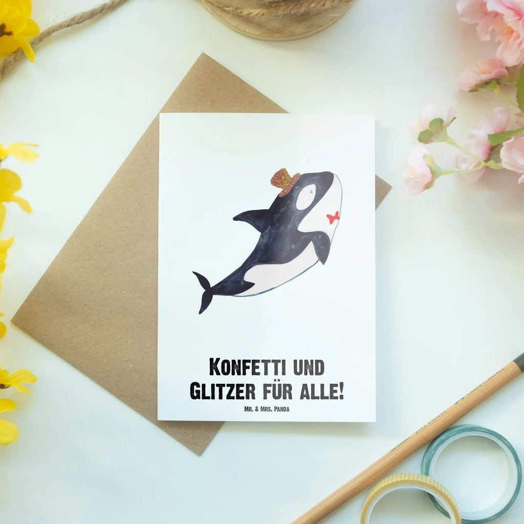 Personalisierte Grußkarte Orca Zylinder Personalisierte Grußkarte, Personalisiertere Klappkarte, Personalisierte Einladungskarte, Personalisierte Glückwunschkarte, Personalisierte Hochzeitskarte, Personalisierte Geburtstagskarte, Grußkarte mit Namen, Grußkarte selber drucken, Grußkarte selbst gestalten, Grußkarte mit persönlichen Nachrichten, Grußkarte als Geldgeschenk, Grußkarten personalisiert, Personalisierte Karte, Meerestiere, Meer, Urlaub, Narwal, Glitter, Konfetti, Glitzer, Geburtstag, Feier, Fete, Fest, Glückwunsch, Orca