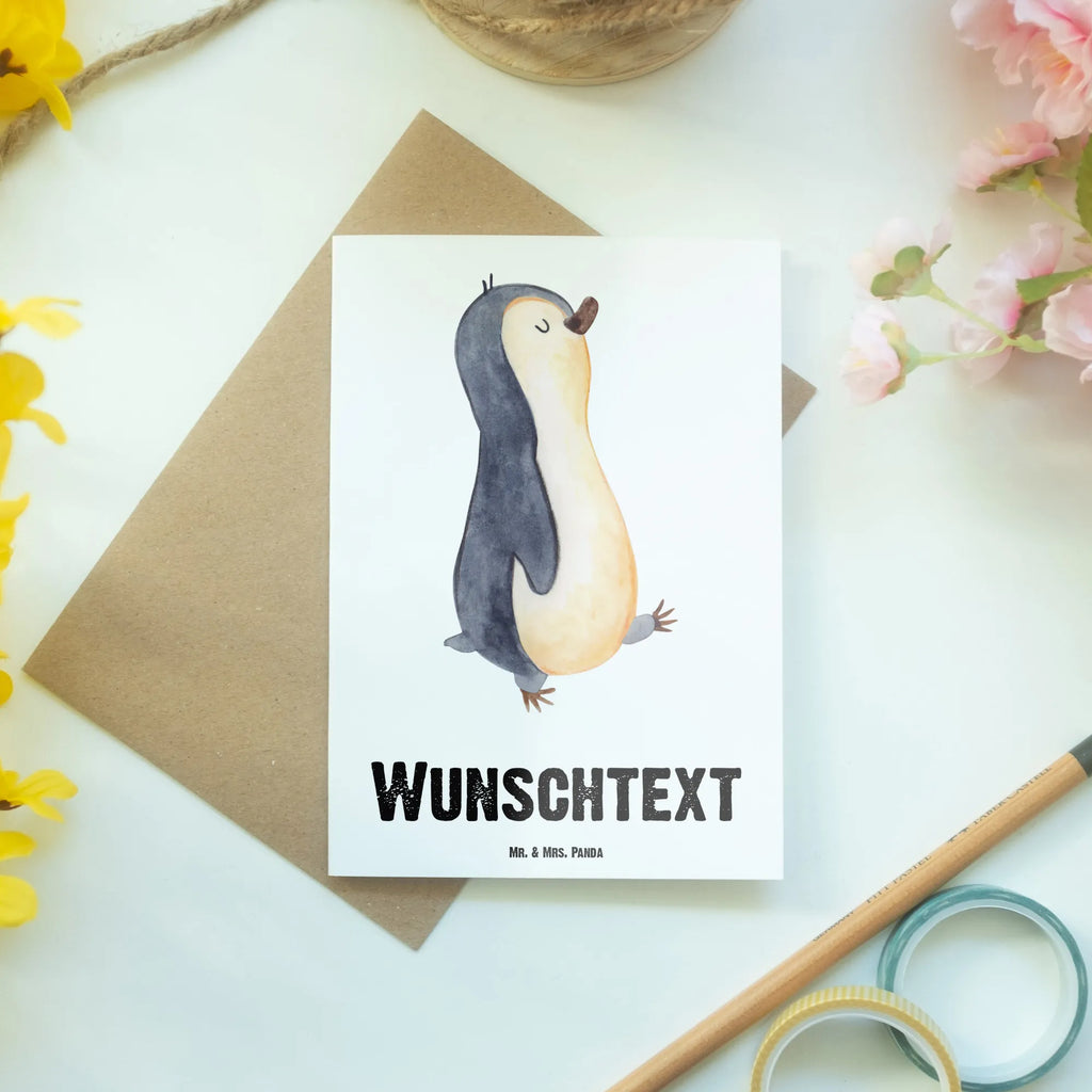 Personalisierte Grußkarte Pinguin marschierend Personalisierte Grußkarte, Personalisiertere Klappkarte, Personalisierte Einladungskarte, Personalisierte Glückwunschkarte, Personalisierte Hochzeitskarte, Personalisierte Geburtstagskarte, Grußkarte mit Namen, Grußkarte selber drucken, Grußkarte selbst gestalten, Grußkarte mit persönlichen Nachrichten, Grußkarte als Geldgeschenk, Grußkarten personalisiert, Personalisierte Karte, Pinguin, Pinguine, Frühaufsteher, Langschläfer, Bruder, Schwester, Familie