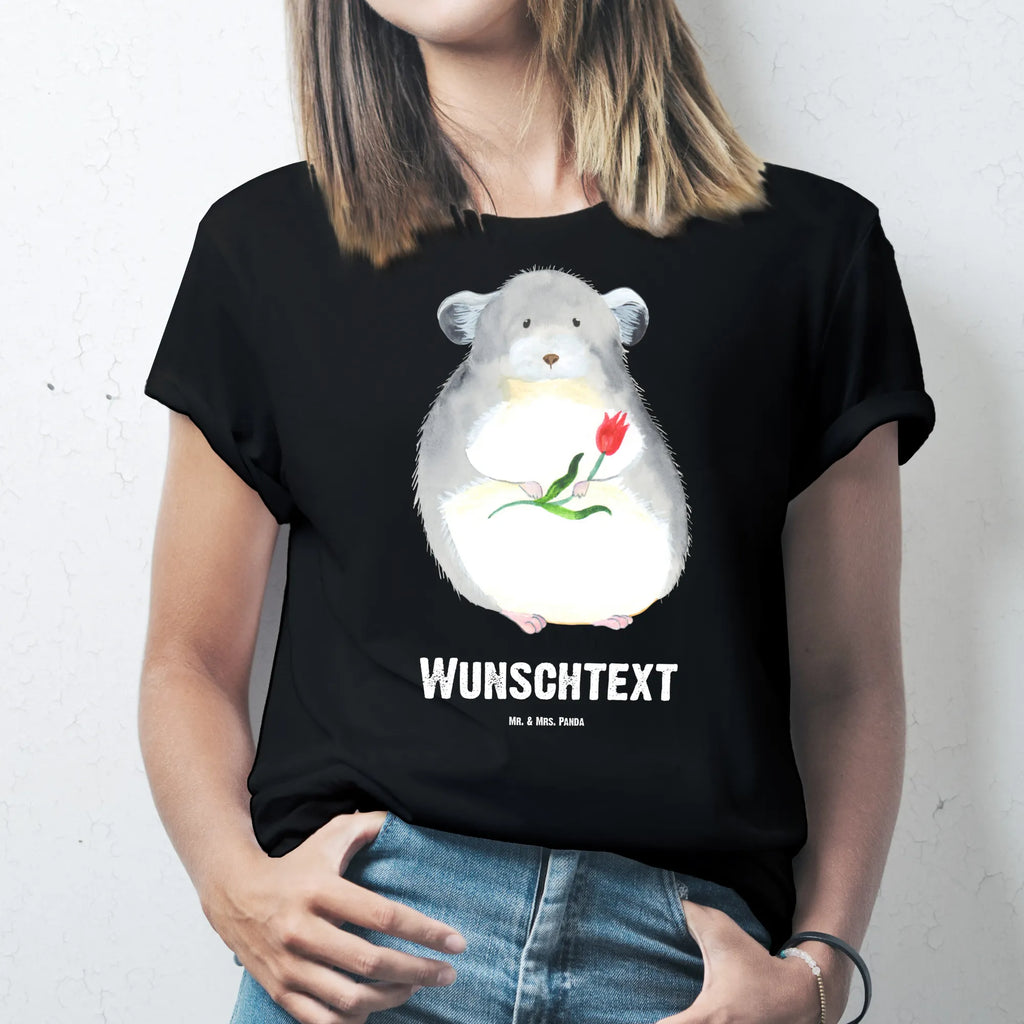 Personalisiertes T-Shirt Chinchilla mit Blume T-Shirt Personalisiert, T-Shirt mit Namen, T-Shirt mit Aufruck, Männer, Frauen, Wunschtext, Bedrucken, Tiermotive, Gute Laune, lustige Sprüche, Tiere, Chinchilla, Chinchillas, Liebeskummer, Kummer, Depressionen, traurig sein, Chaos, Glücklichsein, Büro, Büroalltag