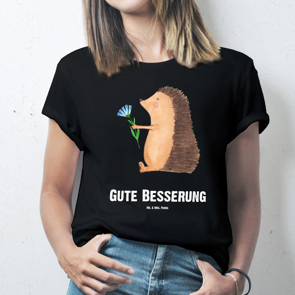 Personalisiertes T-Shirt Igel mit Blume T-Shirt Personalisiert, T-Shirt mit Namen, T-Shirt mit Aufruck, Männer, Frauen, Wunschtext, Bedrucken, Tiermotive, Gute Laune, lustige Sprüche, Tiere, Igel, Gute Besserung, Genesungswünsche, Krankheit, Krankenhaus, krank, Besuch