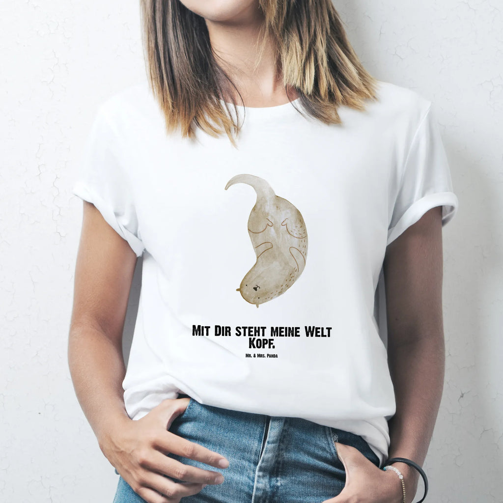 Personalisiertes T-Shirt Otter kopfüber T-Shirt Personalisiert, T-Shirt mit Namen, T-Shirt mit Aufruck, Männer, Frauen, Wunschtext, Bedrucken, Otter, Fischotter, Seeotter, Otter Seeotter See Otter