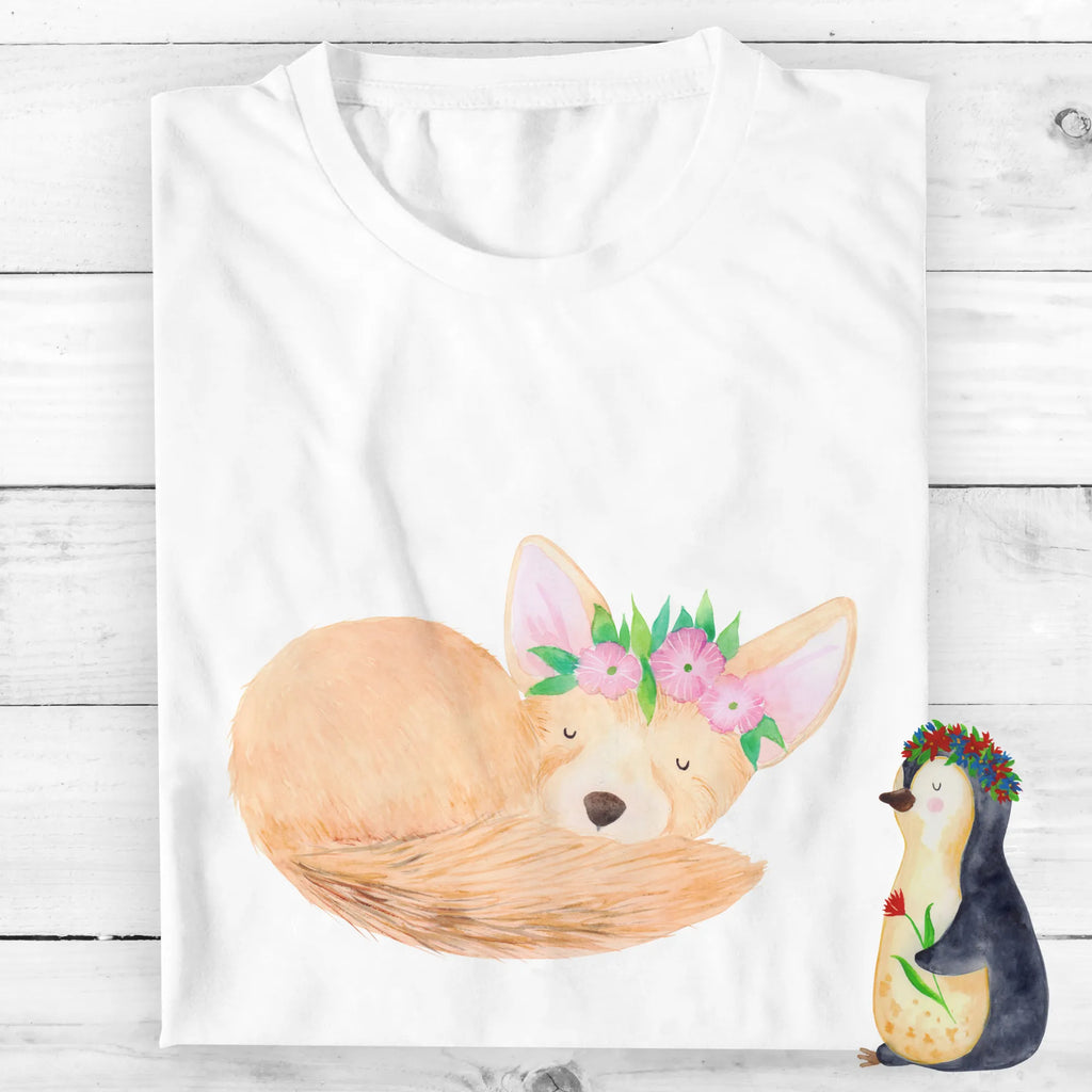 Personalisiertes T-Shirt Wüstenfuchs Blumenkranz T-Shirt Personalisiert, T-Shirt mit Namen, T-Shirt mit Aufruck, Männer, Frauen, Wunschtext, Bedrucken, Afrika, Wildtiere, Wüste, Wüstenfuchs, Blumen, Blumenkranz, Glücklich